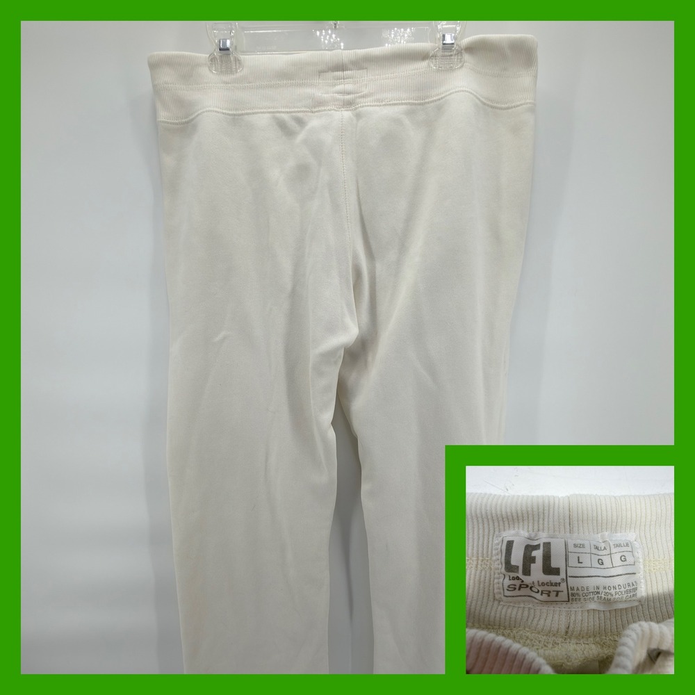 Vintage Lady Foot Locker Sport Sweatpants‎ Women's L Cream Wide Leg Fleece Y2K